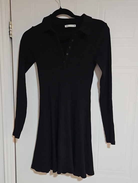 Zara Dresses & Skirts - Zara Womens Small Stretchy Bodycon Long Sleeve Black Button Collared Stretch